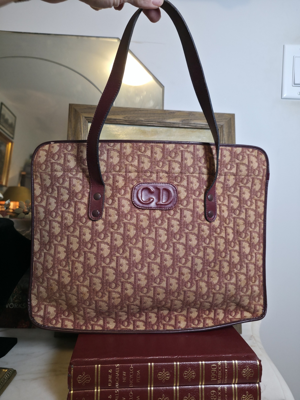 Authentic Vintage Christian Dior Bordeaux Trotter Jacquard Leather Tote